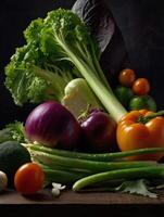 fresh vegetables on a wooden table photo