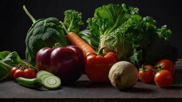 fresh vegetables on a wooden table photo