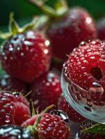 raspberries with water droplets on them photo
