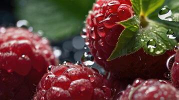 raspberries with water droplets on them photo
