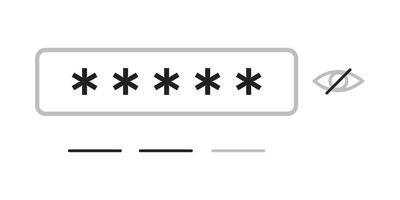 Login password weak strong account registration. Login password form app website vector