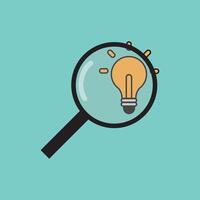 Creative idea concept, magnifying glass and light bulb icon with green background vector