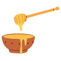 Container with natural honey and a jug. Sweet product. Container for honey. vector