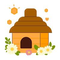 A beehive in the form of a house. A house for honey bees with flowers. A beehive isolate. vector