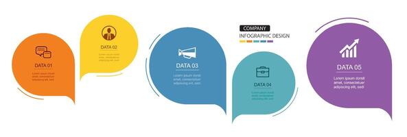 Infographics speech bubbles timeline with 5 number data template. Illustration abstract background. vector