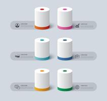 Infographics cylinder timeline with 6 number data template. Illustration abstract background. vector