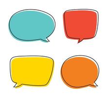 Speech symbol talk and thinking hand drawn style. Bubble with color and outline set. vector