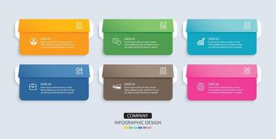 6 data infographics tab paper index template. Illustration abstract background. vector