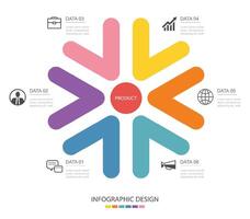 Infographics arrow shape with 6 number data template. Illustration abstract background. vector