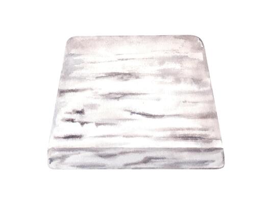 Marble cutting board. Empty grey granite plank. Stone surface for interior. Marbling kitchen texture. Front diagonal view. Template for food projects, home design. Watercolor illustration