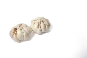 Two Garlic isolated. Raw garlic with segments isolated on white background photo