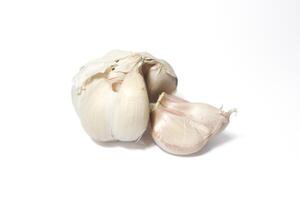 Isolated garlic. Raw garlic with segments isolated on white background photo