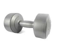 One gray color dumbbells or barbell isolated on white background. Dumbbells on white background photo