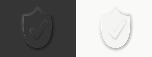 Black and White shield with tick. Symbol of security, safety, agreement, Correct sign. Right mark with protect shield. vector