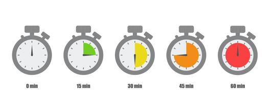 Stopwatch with various time icons design. Speed timer with minutes, Task timer icon in flat style design. illustration isolated on transparent background vector