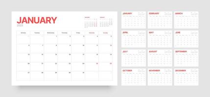 Monthly calendar template for 2025 year. Diary planner in a minimalist style. Week Starts on Monday. vector