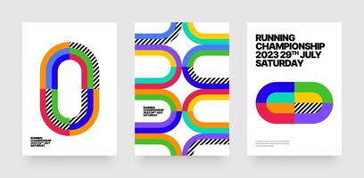 layout template design for run, championship or any sports event. Poster design with abstract running track on stadium with lane. vector