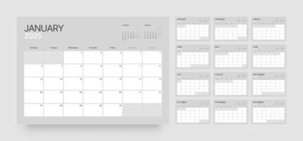 Monthly calendar template for 2025 year. Diary planner in a minimalist style. Week Starts on Monday. vector