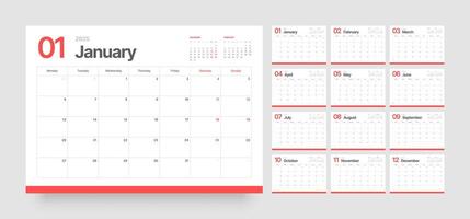 Monthly calendar template for 2025 year. Diary planner in a minimalist style. Week Starts on Monday. vector