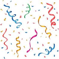 Colorful falling confetti with serpentine ribbons, isolated on transparent background vector