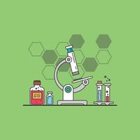 Illustration Of A Microscope, Test Tubes, And Bottles On A Green Background vector
