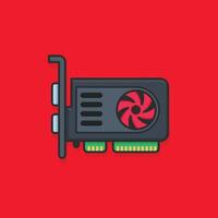 Computer graphic card icon in flat style. Computer graphic card illustration on red background. vector