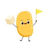 Soybean . Soybean character design. Soybean and tofu . Yellow flag . vector