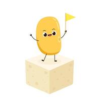 Soybean . Soybean character design. Soybean and tofu . Yellow flag . vector
