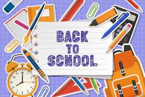 Back to school banner with school items and elements. vector