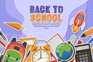 Back to school banner with school items and elements. vector