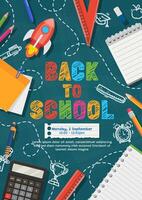 Back to school banner with school items and elements. vector