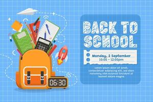 Back to school banner with school items and elements. vector