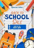 Back to school banner with school items and elements. vector