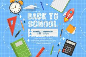 Back to school banner with school items and elements. vector