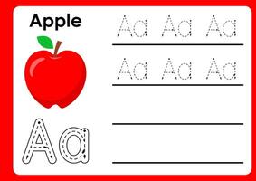 Letter a worksheet with apple. Alphabet Tracing Activity Workbook in Colorful Cute Illustrative Style vector