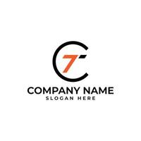 TC initial logomark with the letter T is in the shape of forward arrow in orange color with the modern minimalist and geometric style vector