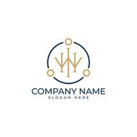 W initial logomark with the dot connected in circle shape represent networking and community in luxury royal blue and gold color vector