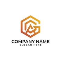 GGA initial lettermark in hexagon shape with geometric and modern style vector