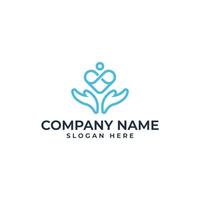 The Heart love and encompass logo showing the infinity love and 2 open hand represent caring in soft aqua color lineart vector