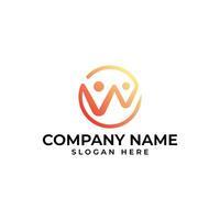 two people handling hand with both people connected to creating a circle of community in warmth gradient color in modern and minimalist style vector