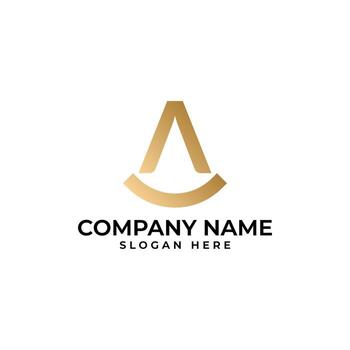 The initial A lettermark in the shape upward arrow in gold gradient and the smile underneath the letter A signify happy in modern luxury elegant and minimalist style vector