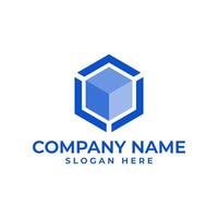 Modern data logo in cube hexagon shape in different color opacity to make the 3d effect vector