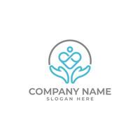 The Heart love and encompass logo showing the infinity love and 2 open hand represent care in soft aqua color lineart vector
