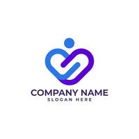 Lineart logo in shape of heart showing 2 color as abstract human in encompass and connection vector
