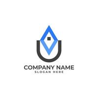 Professional and best logo for the UAV letter mark in modern and abstract style of a house and drone aerial photography in blue and black color palette vector