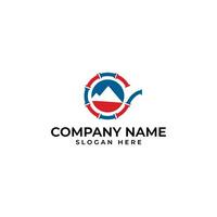 HVAC and plumbing logo with the mountain and pipe as the design element in blue and red color vector