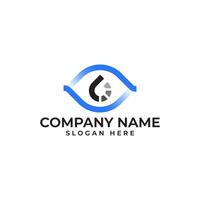 Technolgy inspired logo with Modern and minimalist eye monitor and waterdrop with the fading effect on the waterdrop and the fading gradient on the eye using blue and black color palette vector