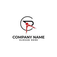 Craftmanship logo with the CR initial lettermark with the letter R act as the compass circle ruler vector