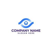 Technology logo with the eye element to monitoring and the hexagon signify data in modern and minimalist style vector