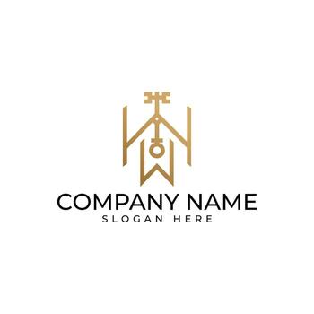 HW initial logomark in gold gradient and key element represent the wealth of asset and properties and executed in modern luxury elegance and minimalist style vector